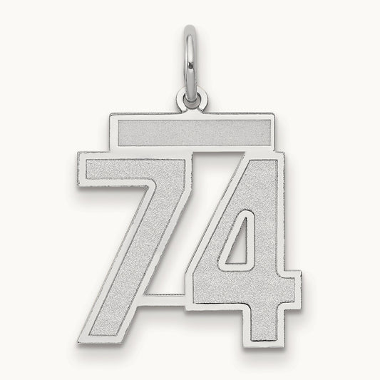 Medium Satin Number 74 Charm, 14K White Gold