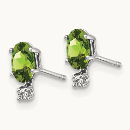 Diamond & Peridot Birthstone Earrings in 14K White Gold