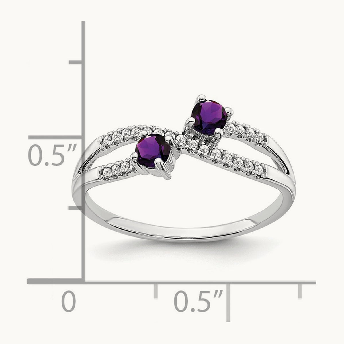 Two-stone Amethyst and Diamond Ring, 14K White Gold