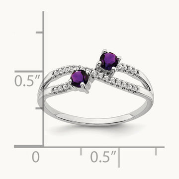 Two-stone Amethyst and Diamond Ring, 14K White Gold