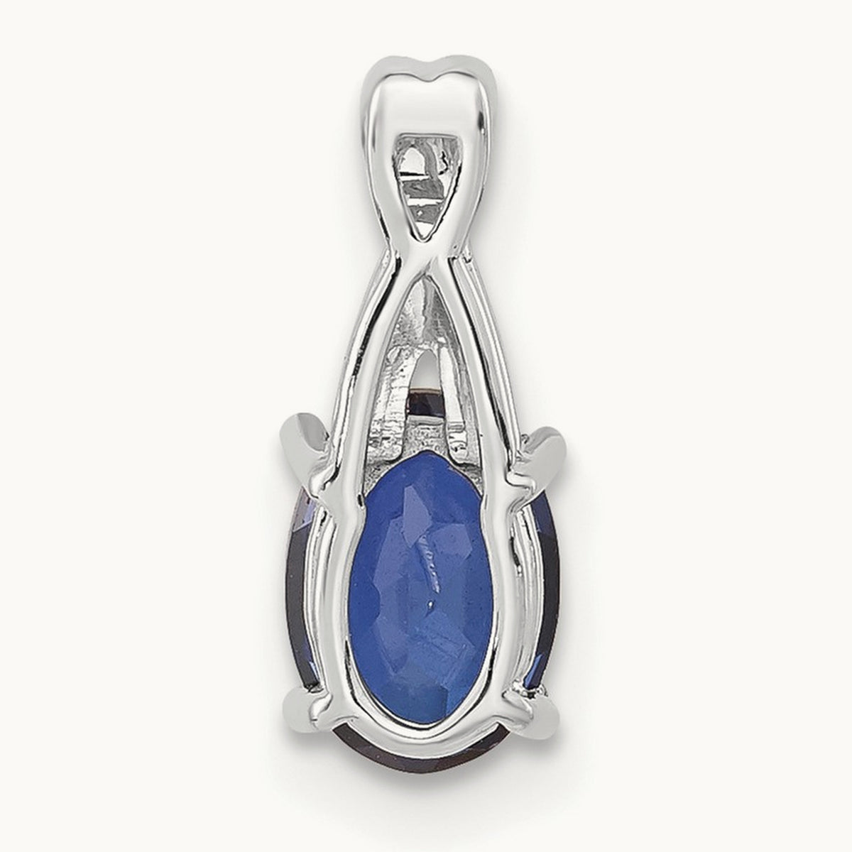 Oval Created Sapphire and Diamond Pendant, 14K White Gold