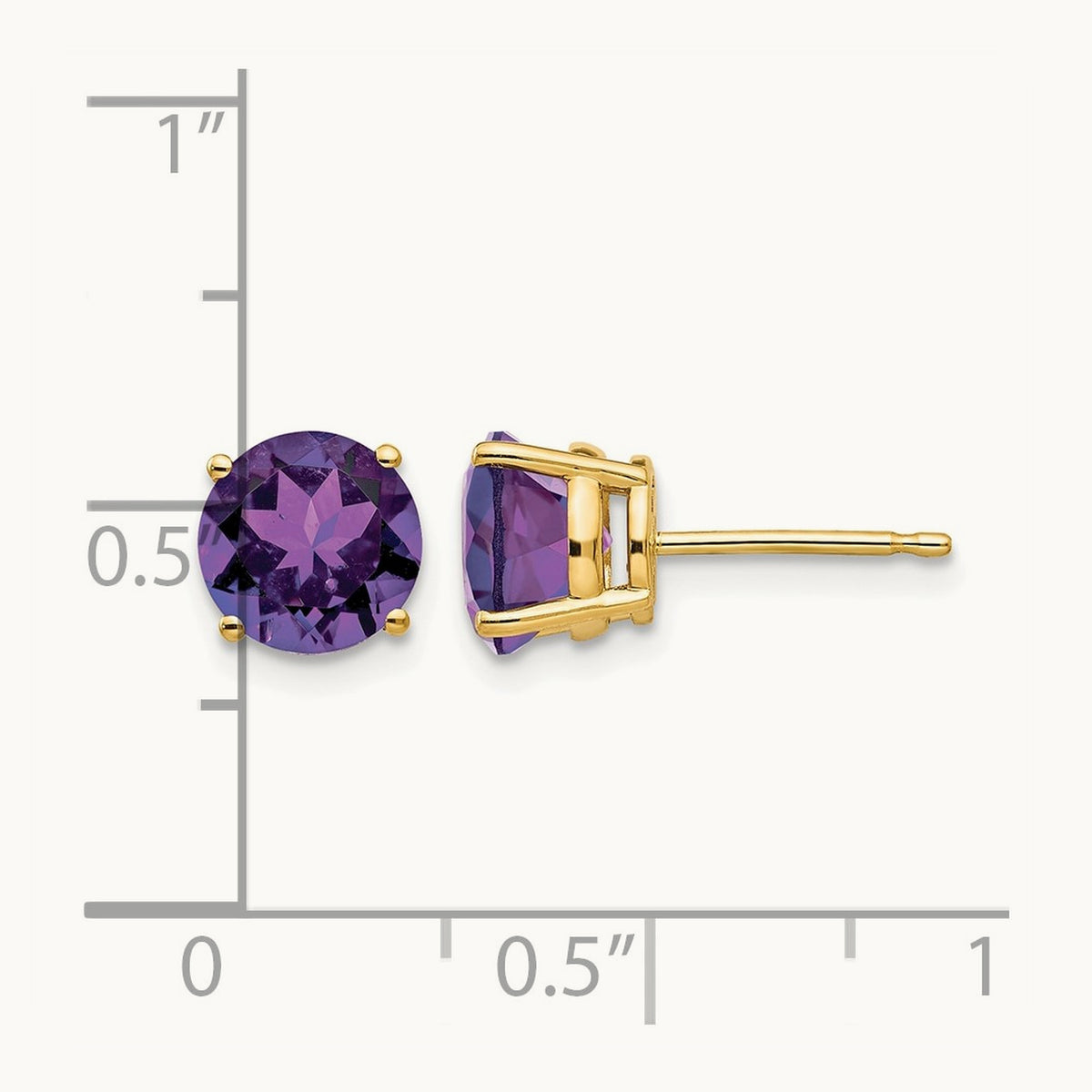 Amethyst Post Earrings, 7mm, 14K