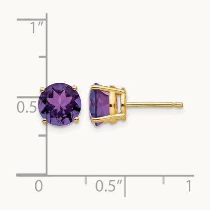 Amethyst Post Earrings, 7mm, 14K