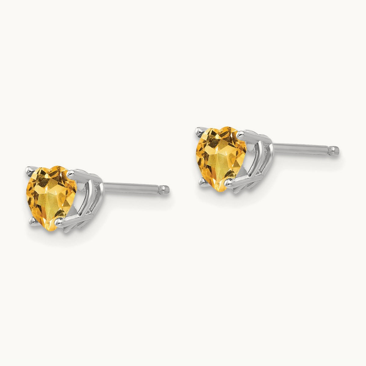 Heart Citrine Earrings, 5mm, 14K White Gold