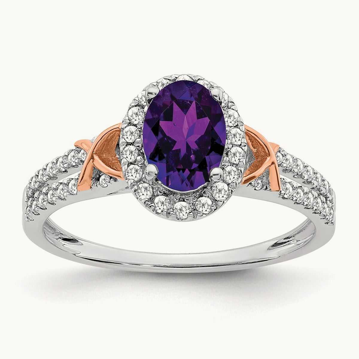 w/RG Accent Amethyst and Diamond Halo Ring, 14K White Gold