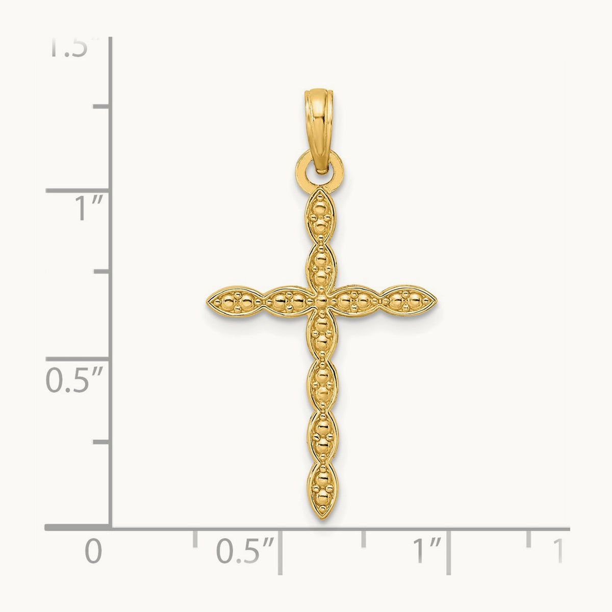 Polished & Beaded Design Cross Pendant, 14K