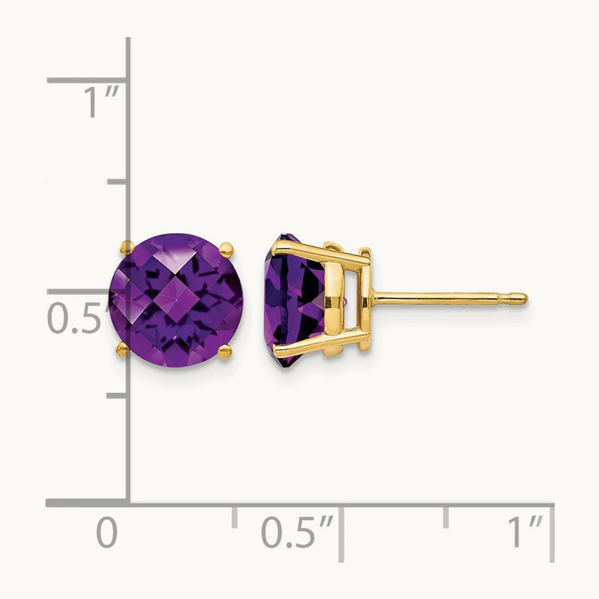 Amethyst Checker Post Earrings, 8mm, 14K
