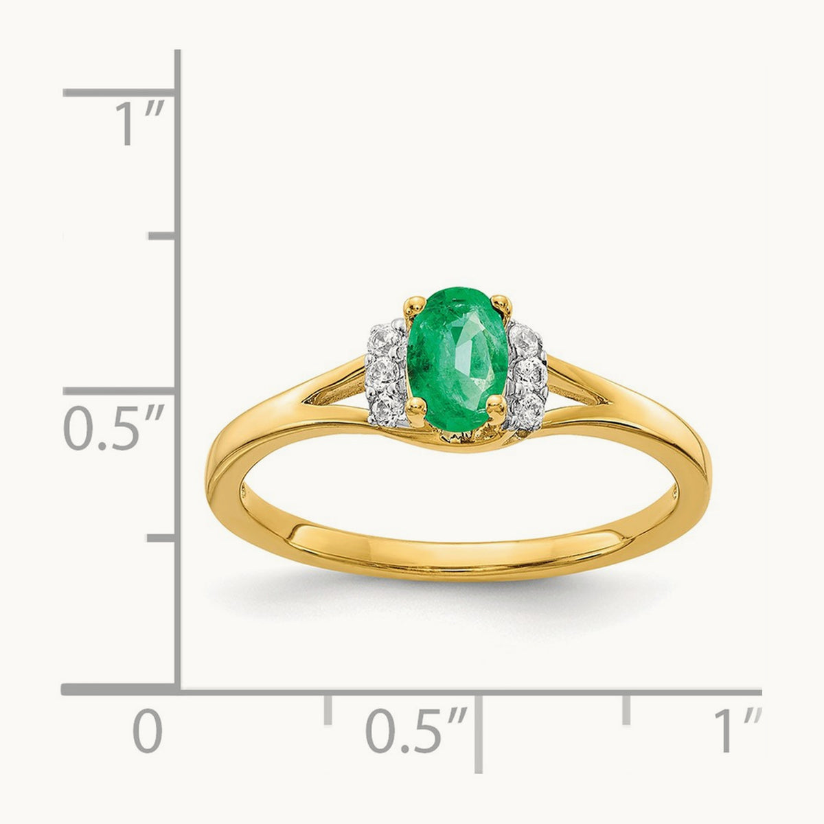 Diamond and Oval Emerald Ring — 14K Yellow Gold