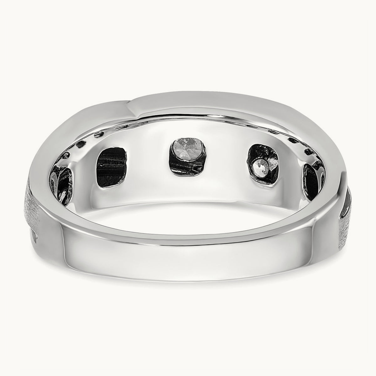 w/ Black RH IBGoodman Men's Polish/Satin AA Diamond Ring, 14K White Gold