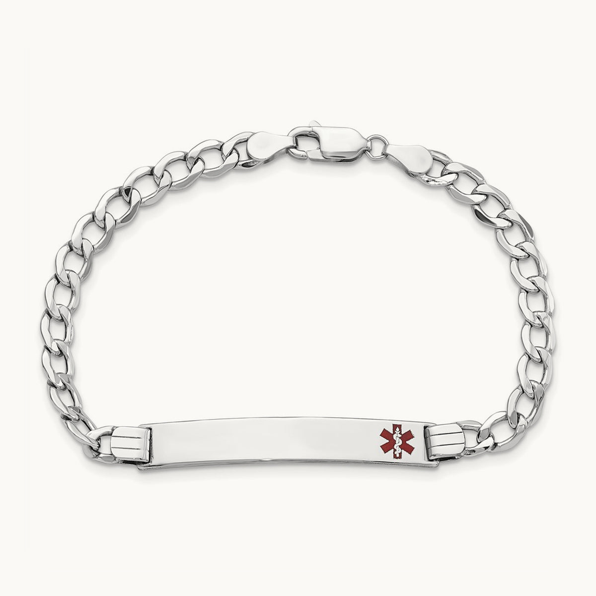 WG Semi-Solid Medical Polished Red Enamel Curb ID Bracelet, 14K