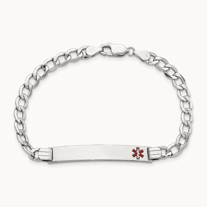 WG Semi-Solid Medical Polished Red Enamel Curb ID Bracelet, 14K