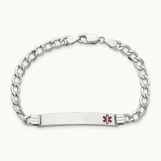 WG Semi-Solid Medical Polished Red Enamel Curb ID Bracelet, 14K