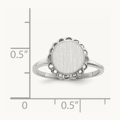 8.5x9. Open Back Signet Ring, 0mm, 14K White Gold