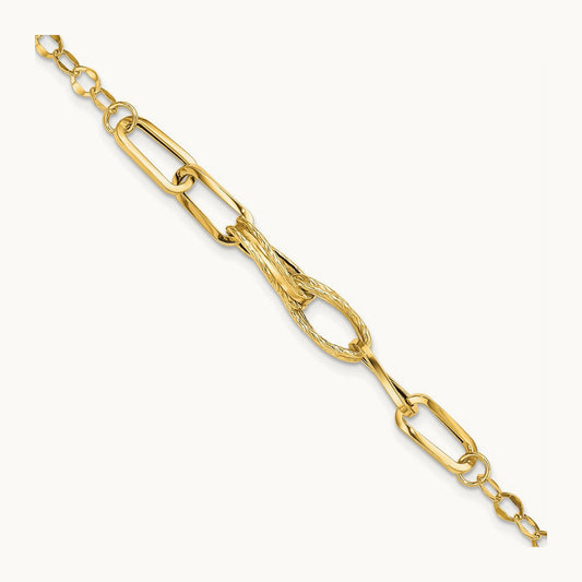 Polished Textured Fancy Link Bracelet, 14K Gold