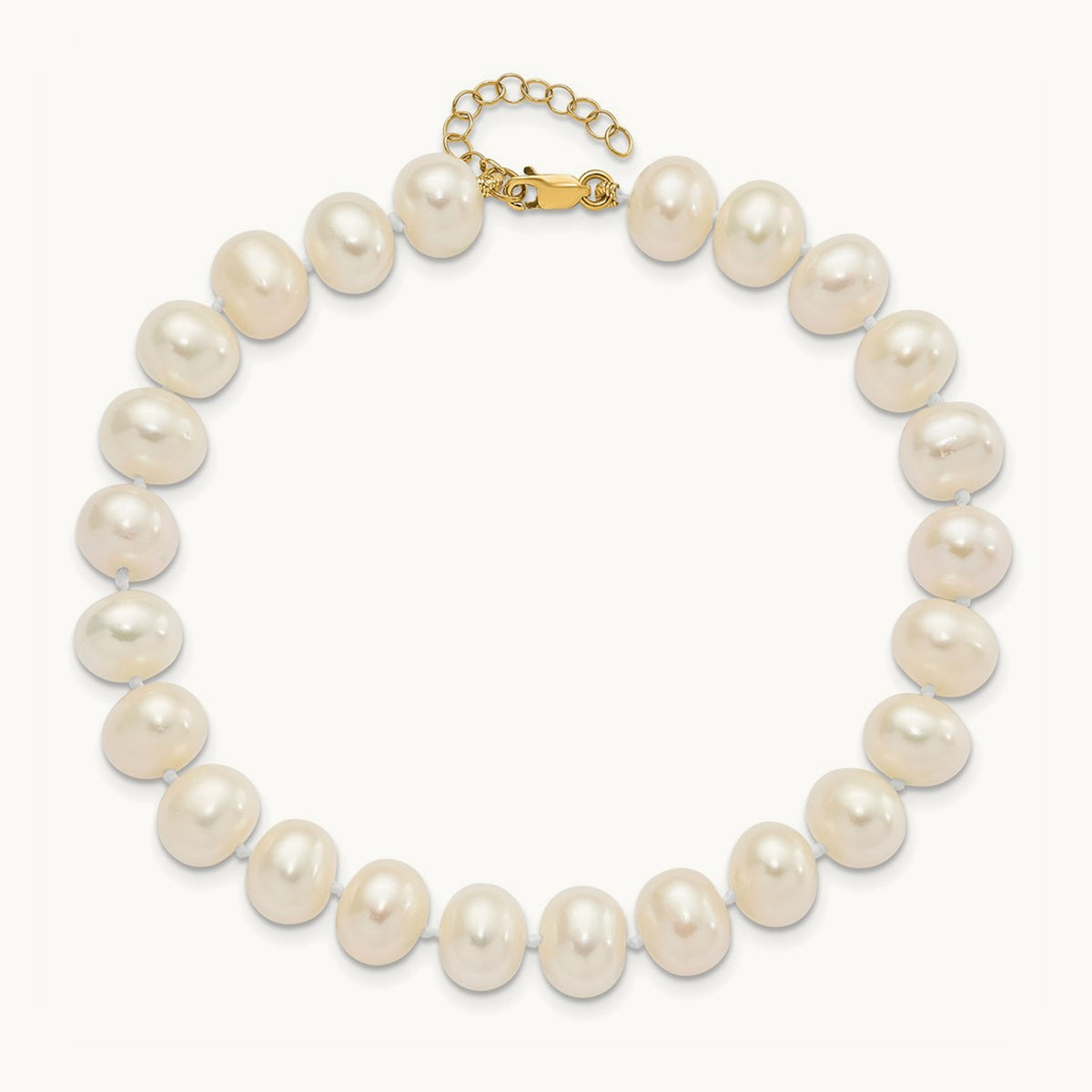 8- Near Rnd FWC Pearl Earring w/1in ext Bracelet w/2in Necklace Set, 9mm, 14K