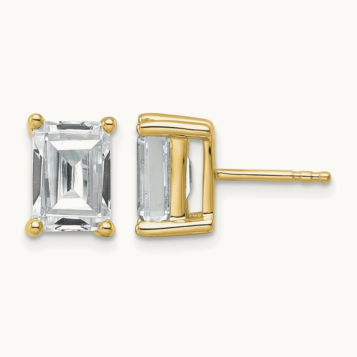 Emerald Four-Prong Stud Earrings, 0.50-6.00 ct tw Lab-Grown Diamond — 4 ct, 14K Yellow Gold