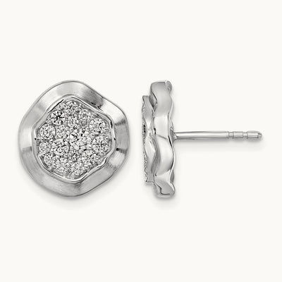 Polished Wavy Circle Diamond Post Earrings, 14K White Gold