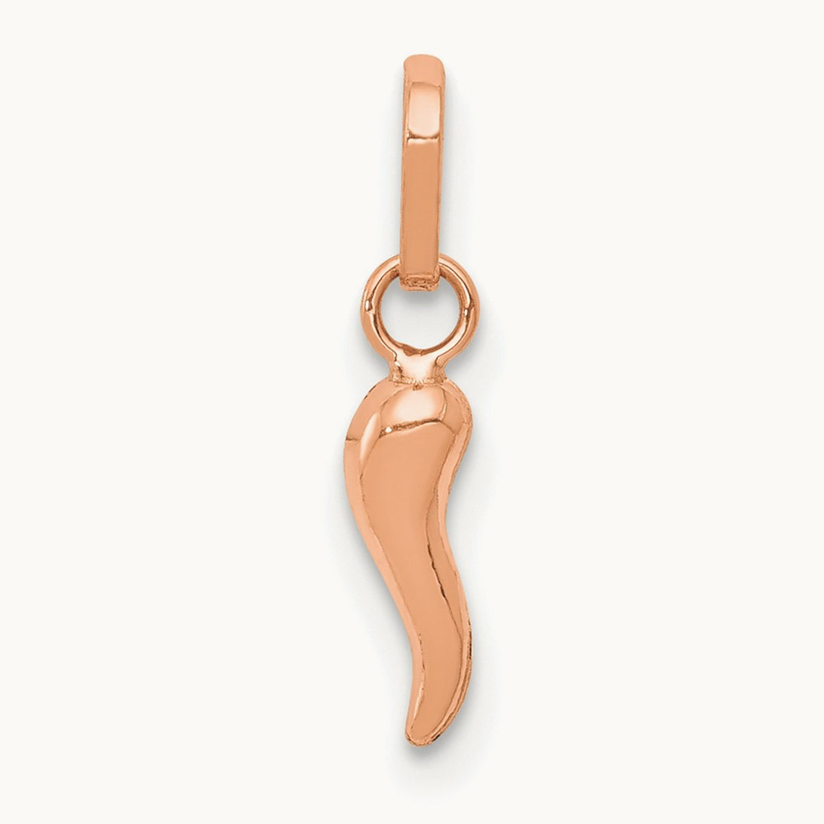 3D Italian Horn Charm — 14K Rose Gold, 12mm