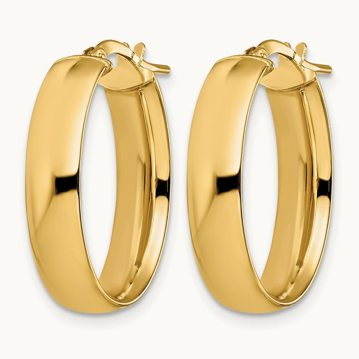 High Polished Oval Hoop Earrings — 14K Yellow Gold