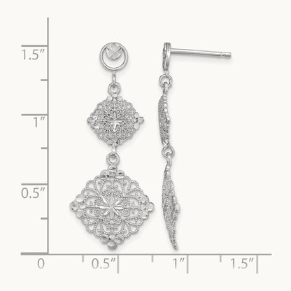 D/C Filigree Medallion Drop Earrings, 14K White Gold