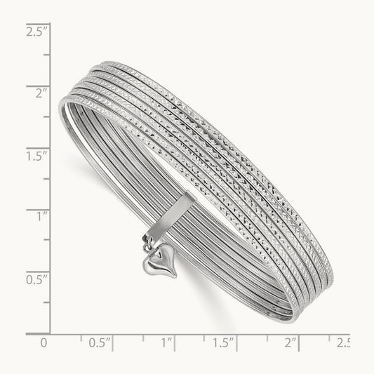 WG Oversized w/ Dangle Heart Textured Set of 7 Slip-on Bangles, 14K
