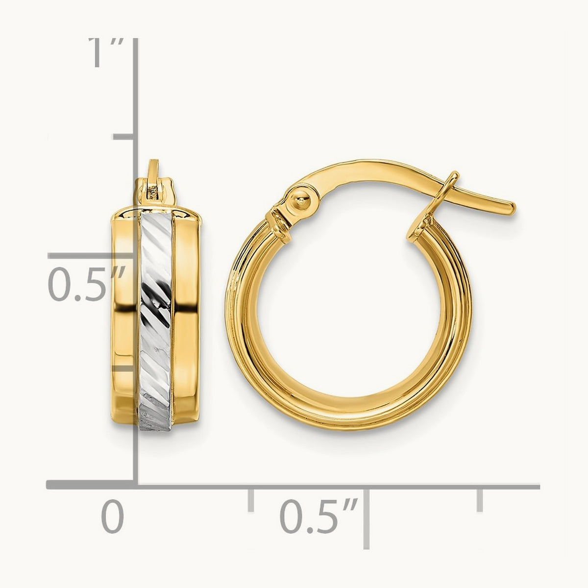 w/ White Rhodium Diamond-cut Hoop Earrings, 14K