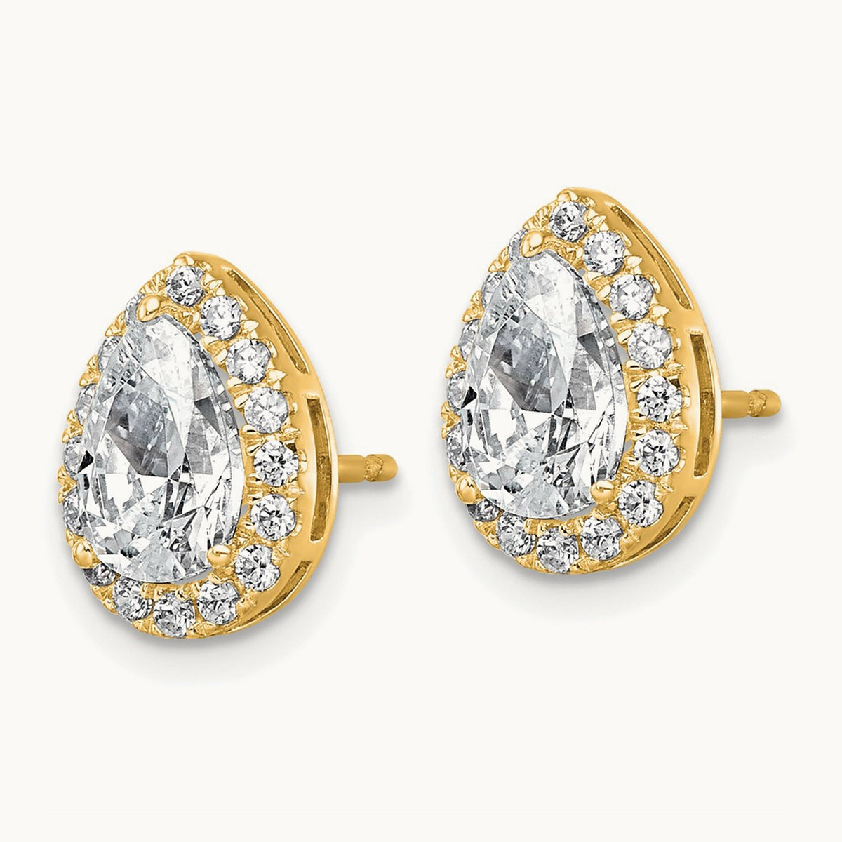 Pear Halo Post Earrings, 1.25-6.75 ct tw Lab-Grown Diamond — 2 3/8 ct, VS (Best), 14K Yellow Gold