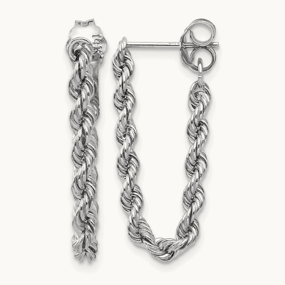 Rope Chain Dangle Post Earring, 14K White Gold