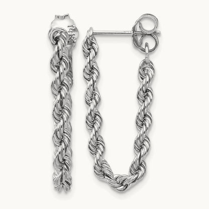 Rope Chain Dangle Post Earring, 14K White Gold