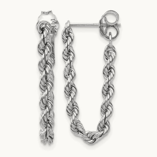 Rope Chain Dangle Post Earring, 14K White Gold