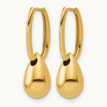 Polished Oval w/Bead Hinged Hoop Earrings, 14K — Leslie's