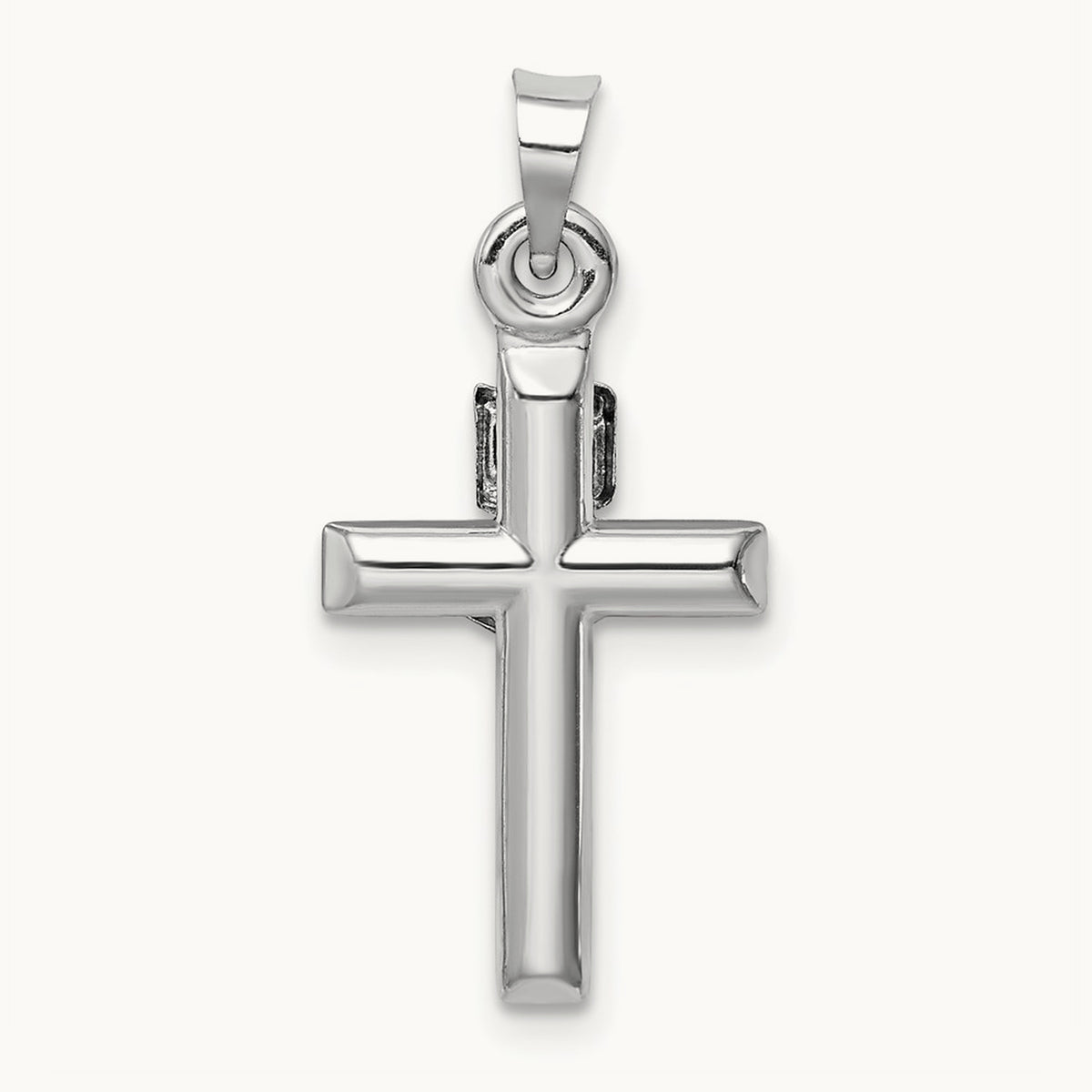 Hollow Crucifix Pendant — 14K White Gold