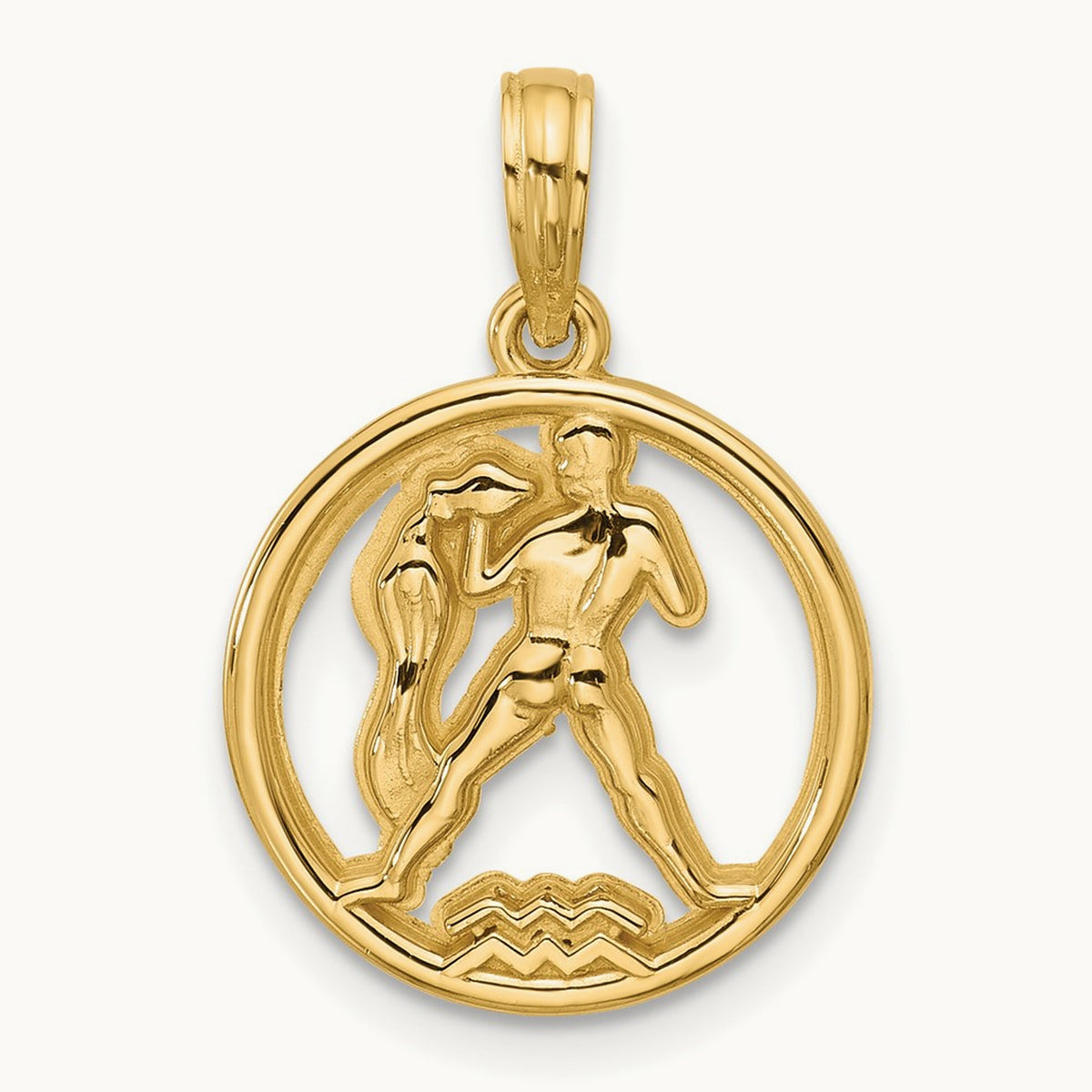 Polished Round Aquarius Pendant, 14K