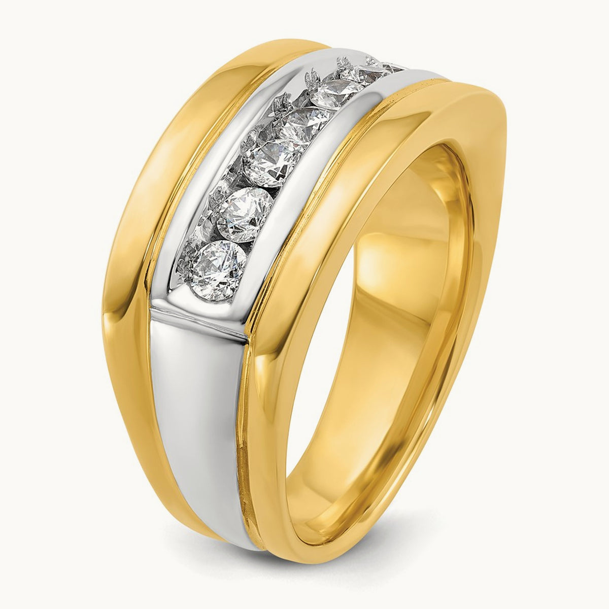 14ktt IBGoodman Men's Polished & Grooved 7-Stone Diamond Ring