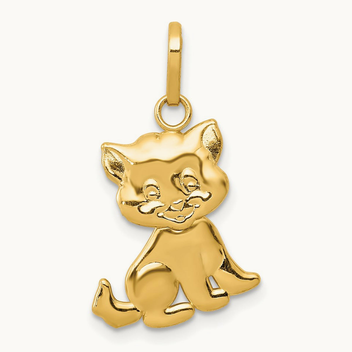 Polished Moveable Cat Pendant, 14K