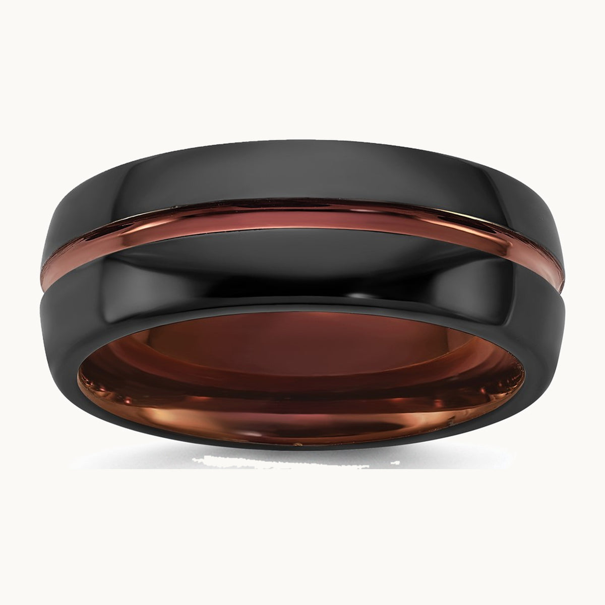 Ceramic Black Polished with Red IP-plated Center and Inside 8mm Band