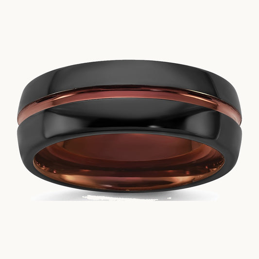 Ceramic Black Polished with Red IP-plated Center and Inside 8mm Band