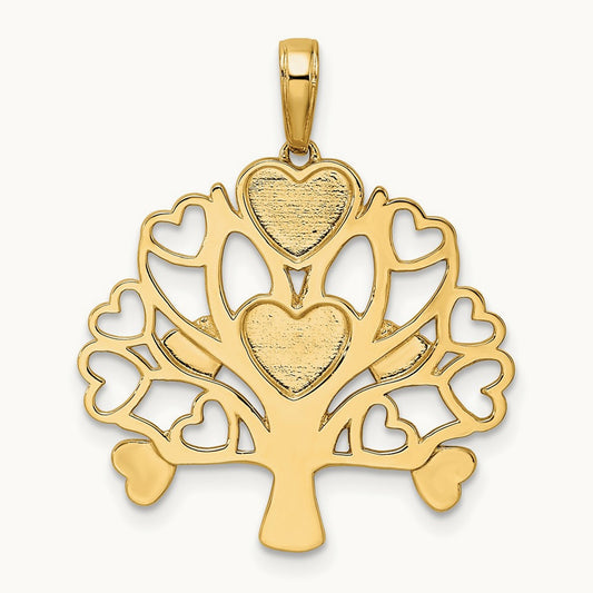 Diamond-cut Heart Tree of Life Pendant, 14K with White Rhodium
