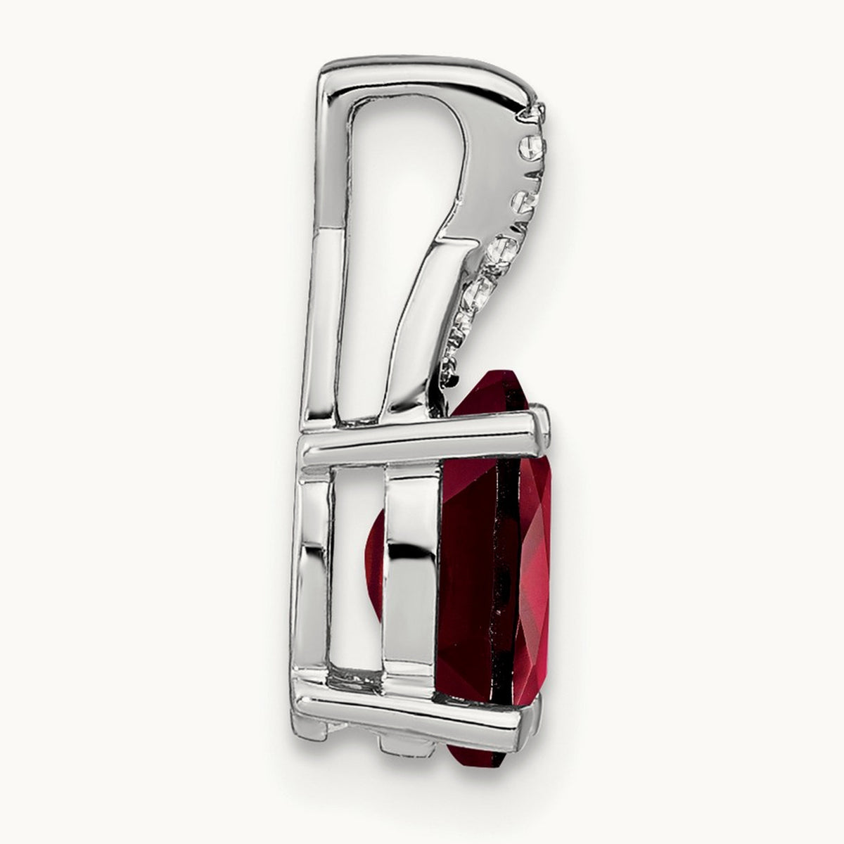 Oval Garnet and Diamond Pendant — 14K White Gold