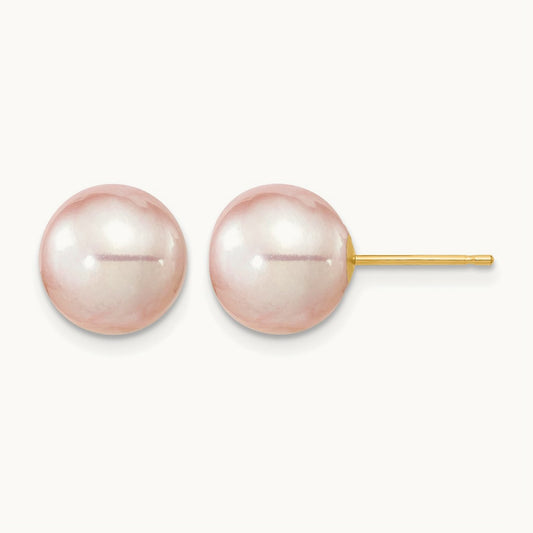 9- Purple Round Freshwater Cultured Pearl Stud Post Earrings, 10mm, 14K
