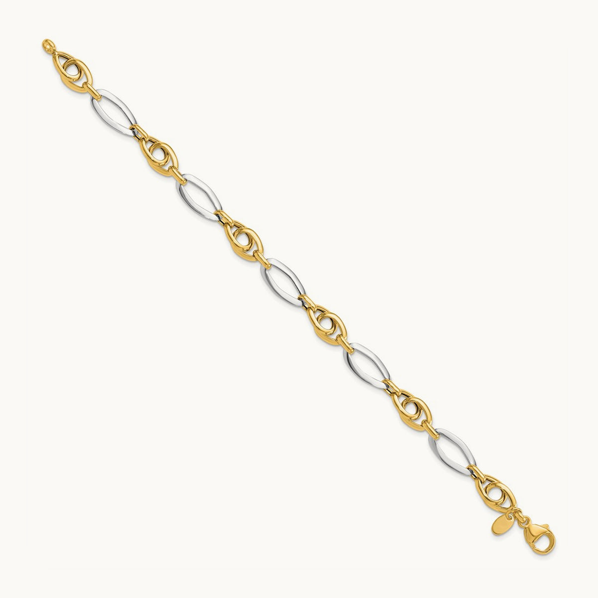 Polished Fancy Link Bracelet, 14K Two-tone