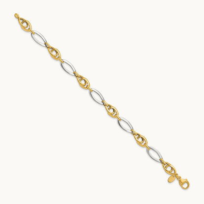 Polished Fancy Link Bracelet, 14K Two-tone