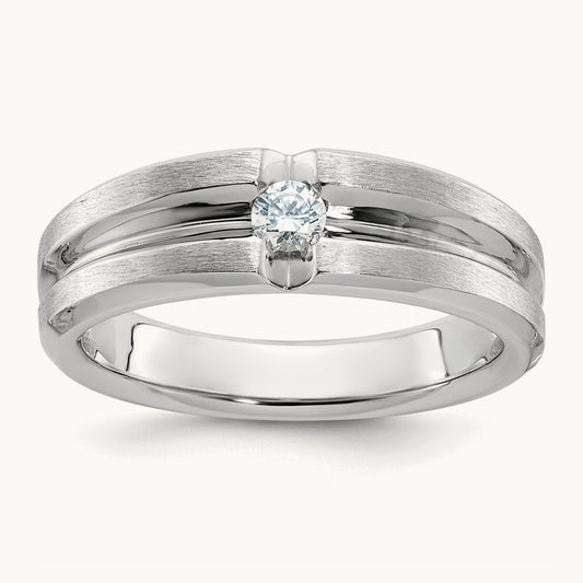 IBGoodman Men's Polished/Satin Diamond Complete Ring, 14K White Gold