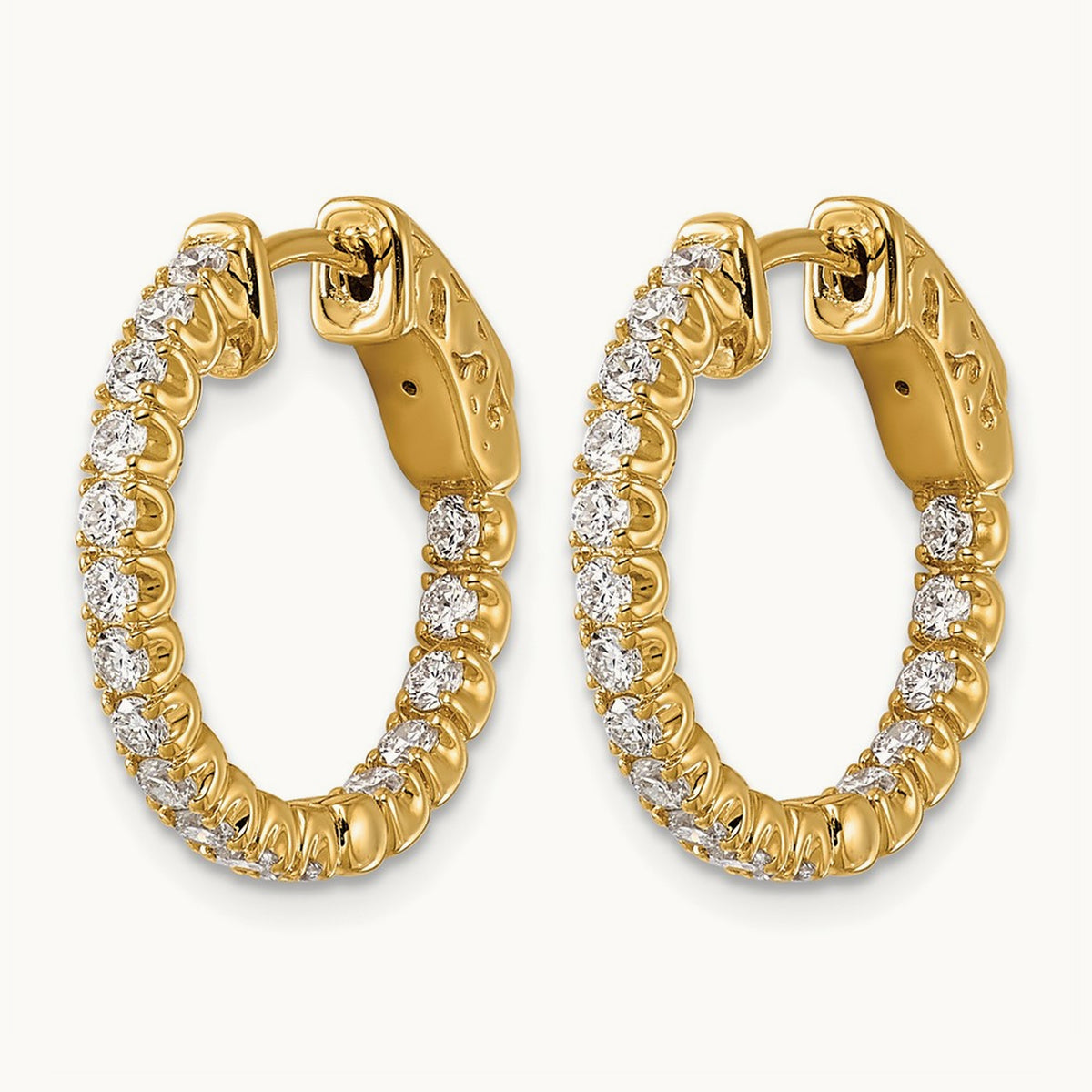 Diamond Round Hoop w/Safety Clasp Earrings, 14K
