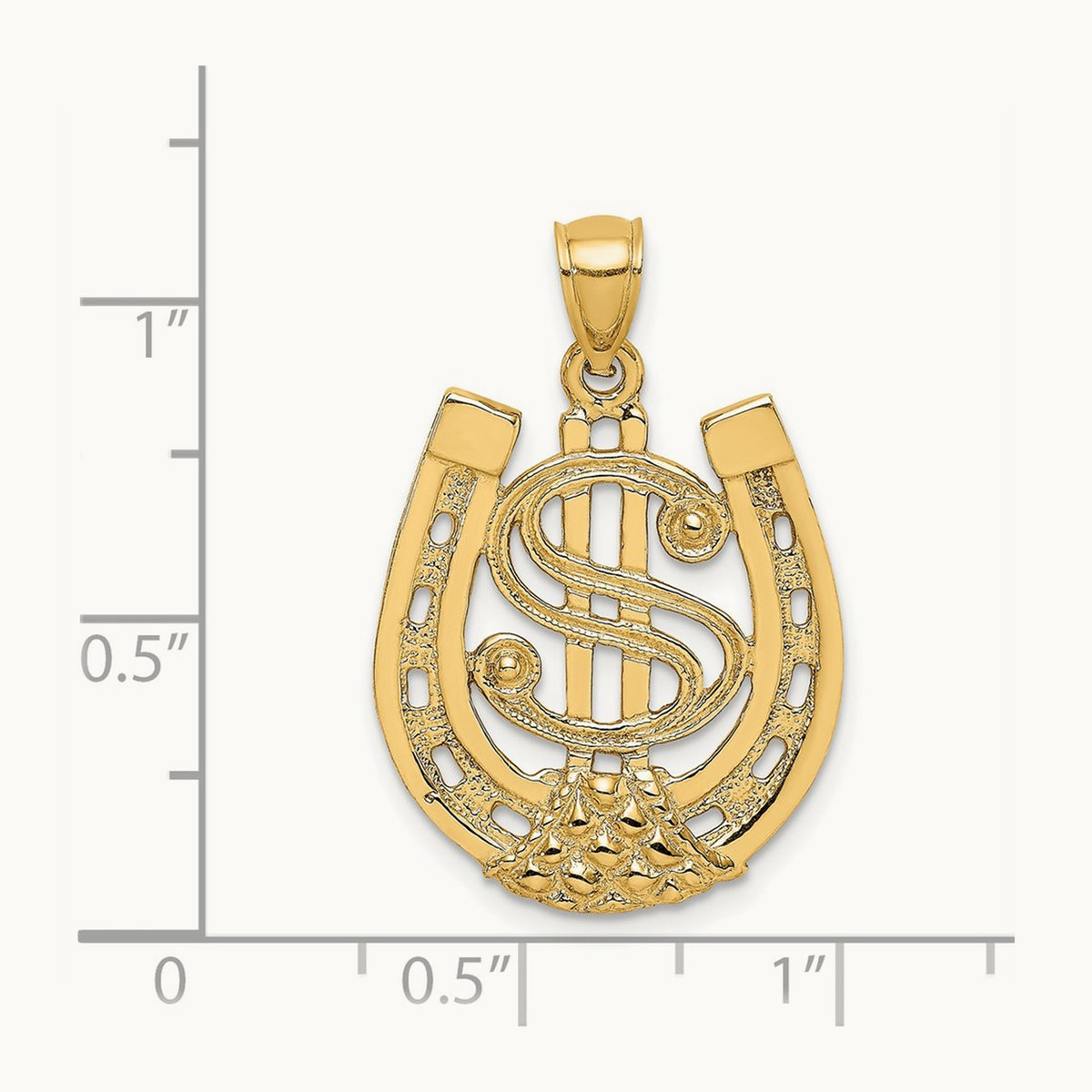 Dollar Sign In Horseshoe Charm, 14K