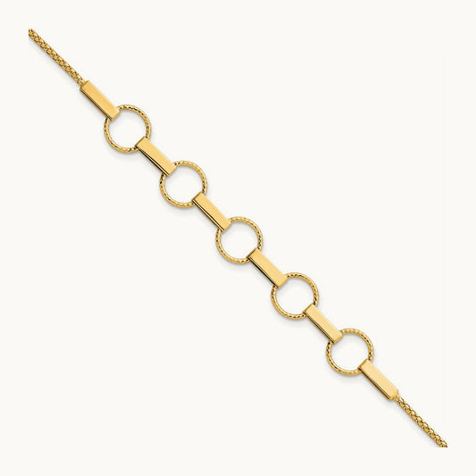 Polished and Textured Circles and Bars Bracelet, 14K