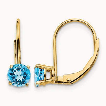 Blue Topaz Leverback Earrings, 5mm, 14K