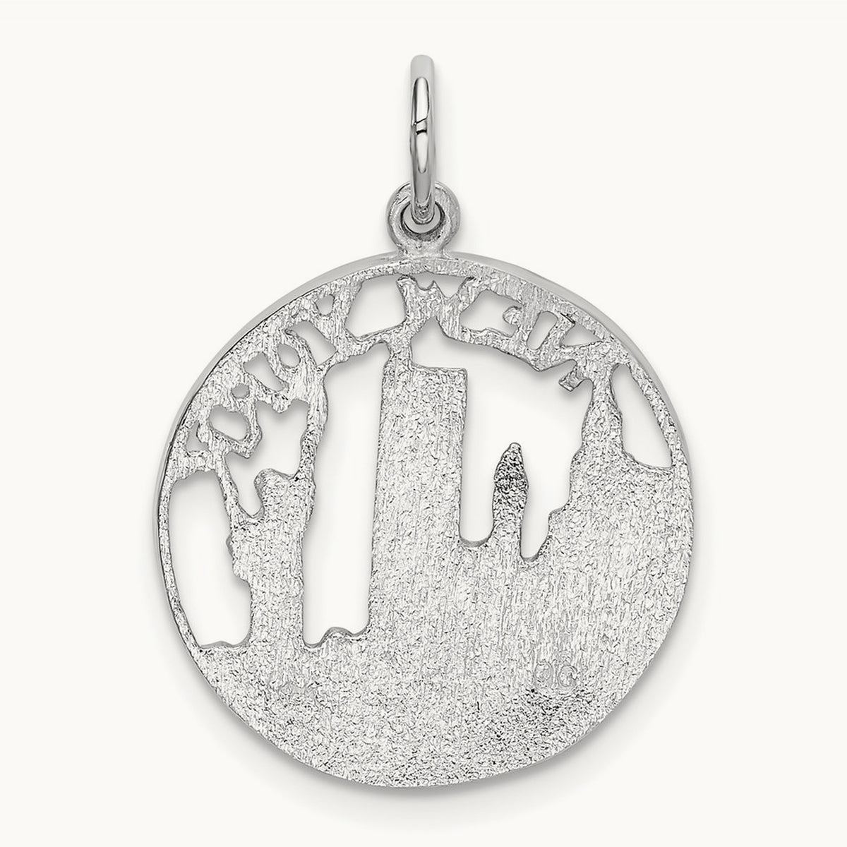 Solid Polished NEW YORK Skyline Charm, 14K White Gold