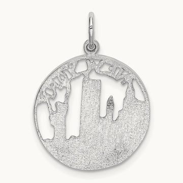 Solid Polished NEW YORK Skyline Charm, 14K White Gold