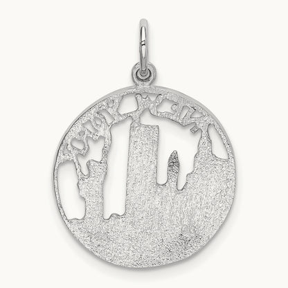 Solid Polished NEW YORK Skyline Charm, 14K White Gold